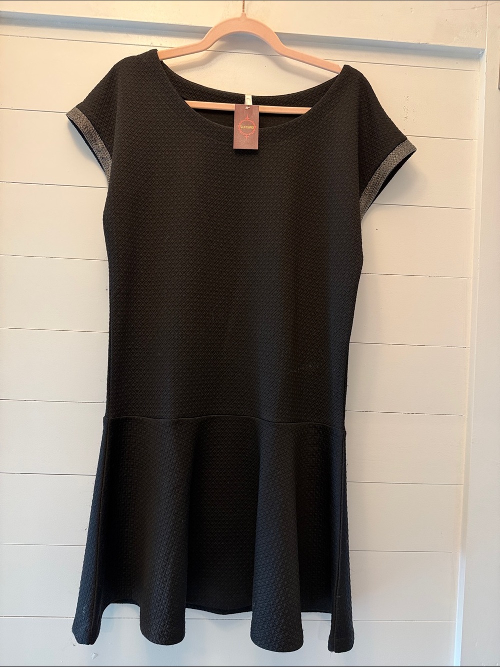 Black Short Sleeve Fit-and-Flare Dress